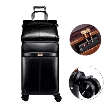 Business Retro Leather Handbag + Rolling Luggage Set | 16/18/20/22/24 Inch Advanced Material Travel Suitcase