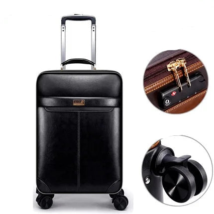 Business Retro Leather Handbag + Rolling Luggage Set | 16/18/20/22/24 Inch Advanced Material Travel Suitcase