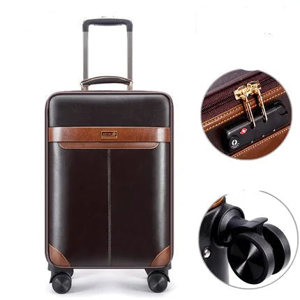 Business Retro Leather Handbag + Rolling Luggage Set | 16/18/20/22/24 Inch Advanced Material Travel Suitcase